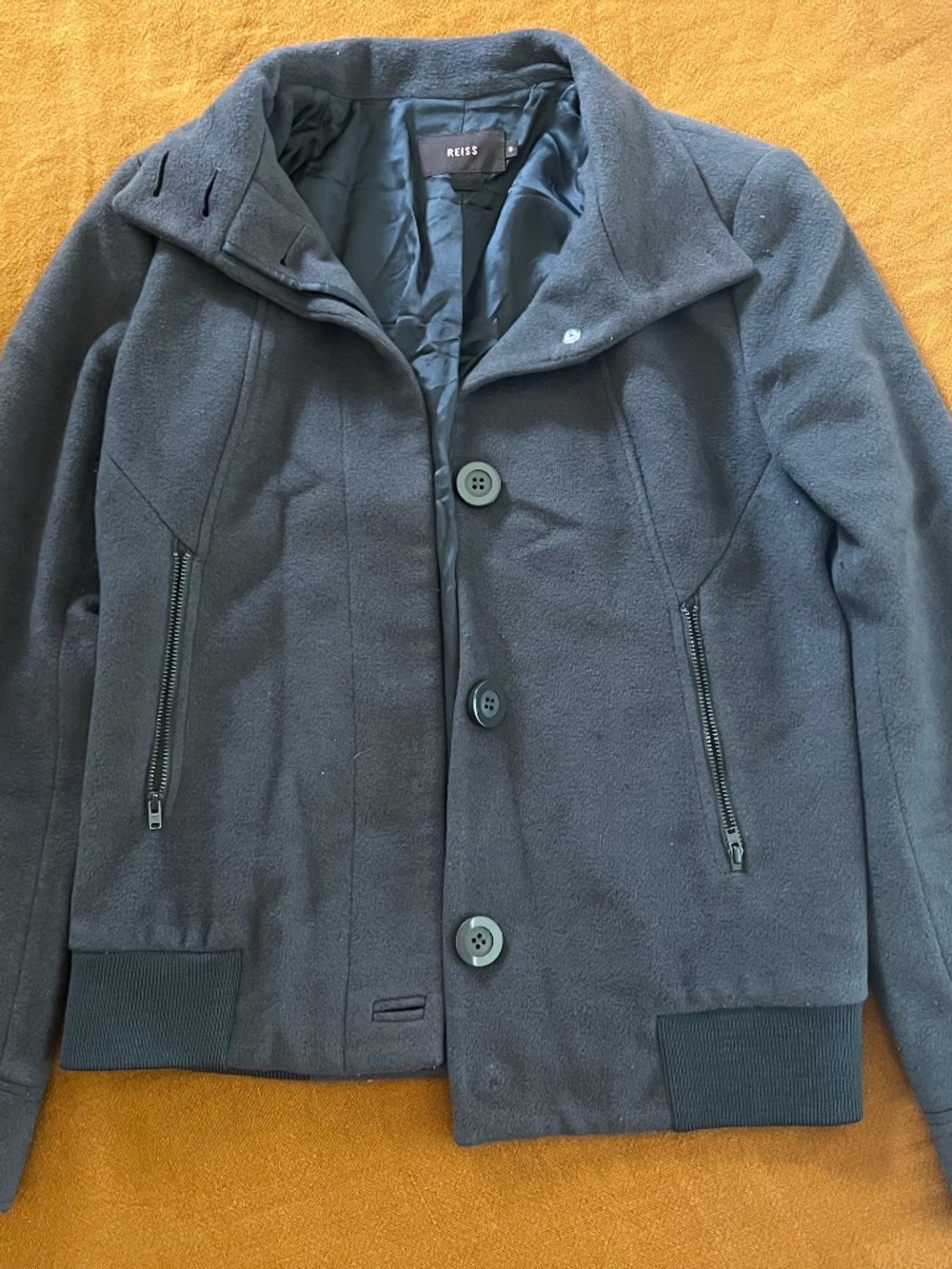 Reiss Charcoal Gray Wool Blend Button Down Collared Jacket in Size Small